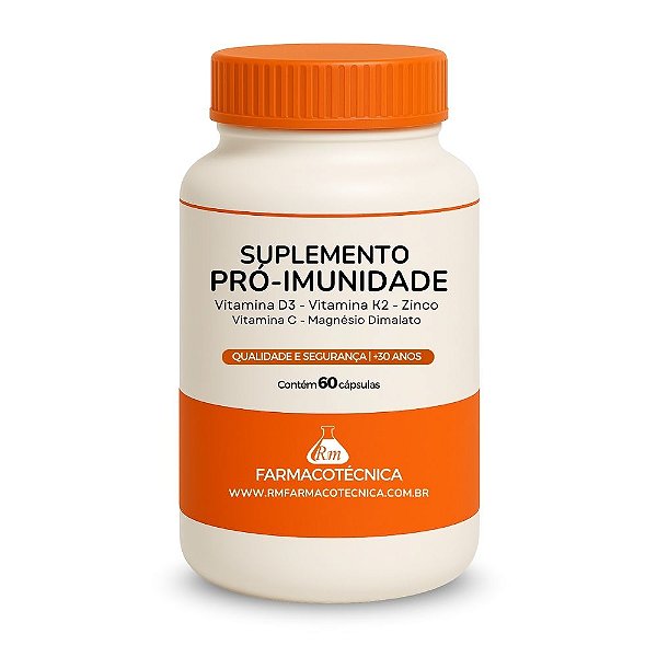Suplemento Pró-Imunidade (Vitamina D3 1000UI + Vitamina K2 60mcg + Vitamina C 250mg + Magnésio Dimalato 200mg + Zinco 30mg) - 60 cápsulas