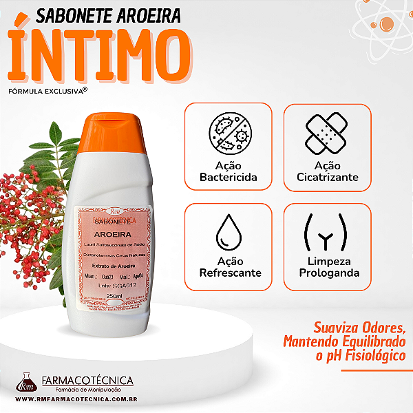 Sabonete Íntimo de Aroeira 250ml - RM Farmacotécnica®