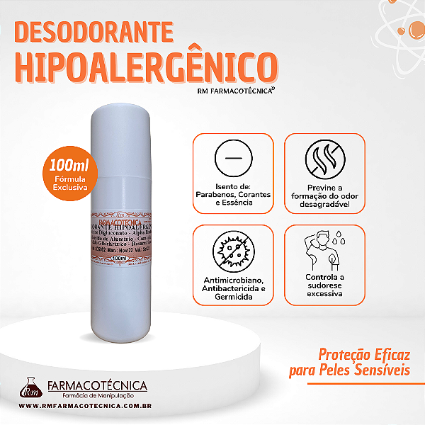 Desodorante Hipoalergênico 100ml - RM Farmacotécnica®