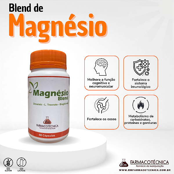 Blend de Magnésio 500mg - Bisglicinato + L-Treonato + Dimalato - RM Farmacotécnica® (Cápsulas)