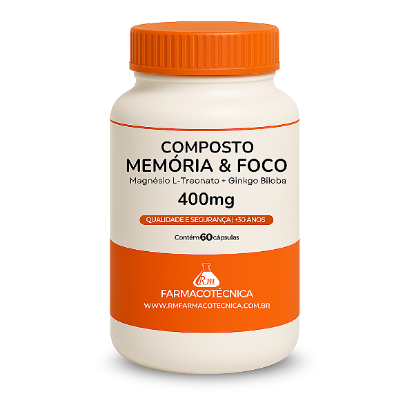Composto Memória e Foco 400mg (L-treonato + Ginkgo Biloba) - RM Farmacotécnica® (Cápsulas)