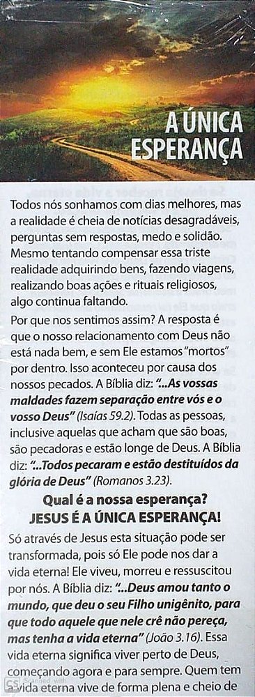 A ÚNICA ESPERANÇA (MIL) FOLHETO JMN