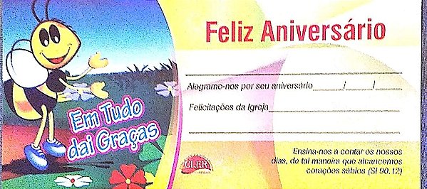 EM TUDO DAI GRAÇAS CARTÃO DE ANIVERSARIANTE NOVO CÉU