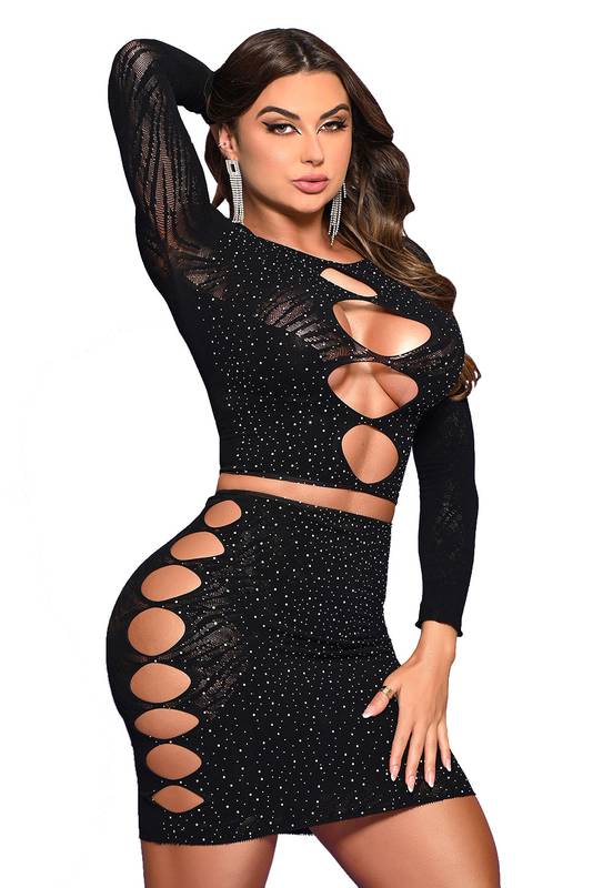 Conjunto de Top e Saia com Strass