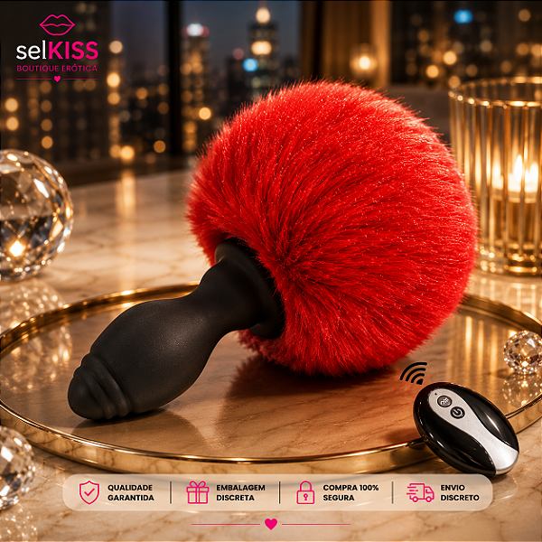 Plug Pompom Vibro e Controle Remoto