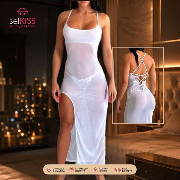 Vestido Sexy Longo Fenda Branco