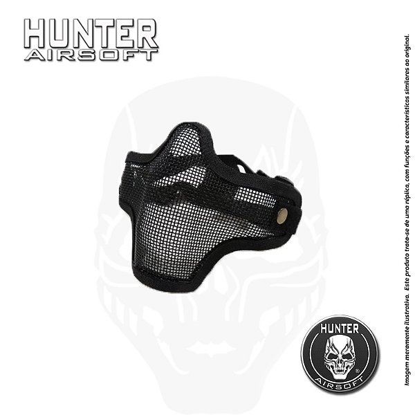 Máscara Airsoft meia face telada Preta - Hunter Airsoft