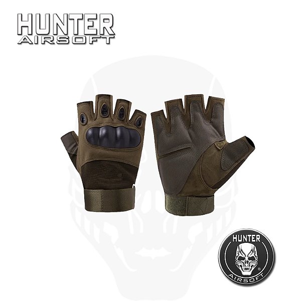 Luva tática militar meio dedo verde mod - Hunter Airsoft