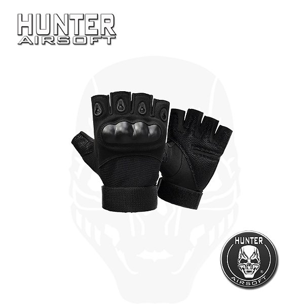 Luva tática militar meio dedo preta mod - Hunter Airsoft