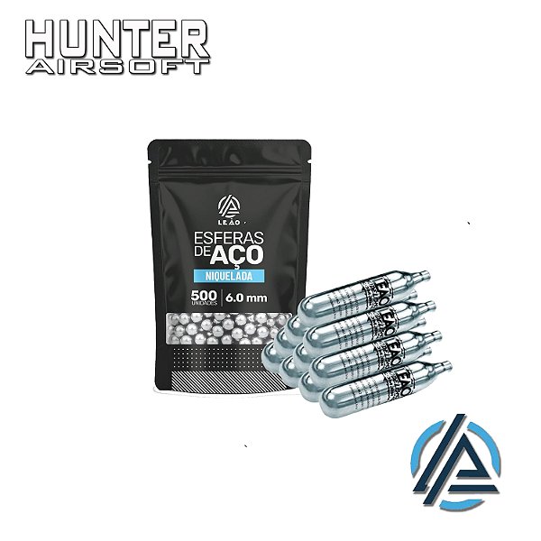 Kit 10x cilindro CO² 12g + 500 esferas de aço niquelada 6mm - Leão