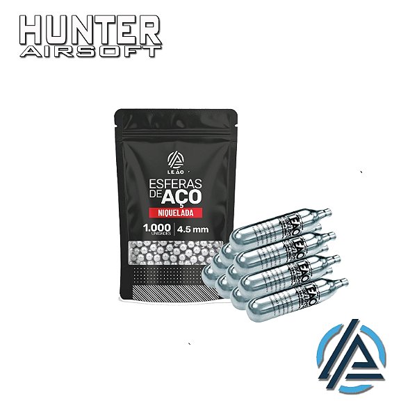 Kit 10x cilindro CO² 12g + 1000 esferas de aço niquelada 4,5mm - Leão