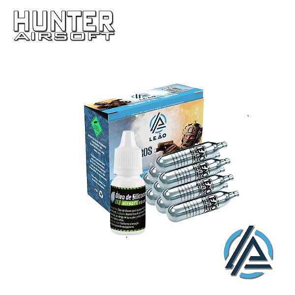 Kit Cilindro CO² 12G Airsoft/Airgun (cx c/ 10 und) + Óleo de silicone 10ml - Leão