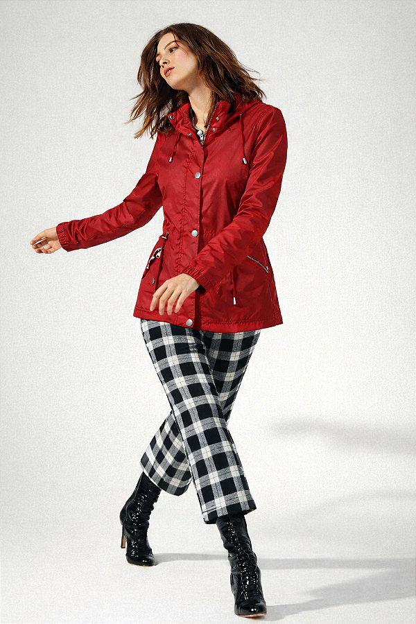 Parka Feminina Corta Vento Premium – Vermelho Rubi Matte com Ajuste na Cintura