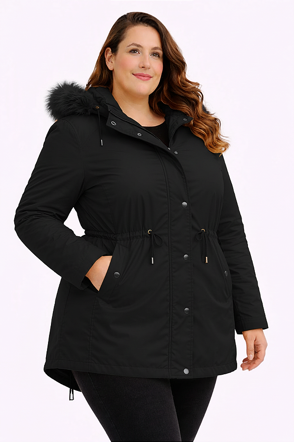 Parka Feminina Plus Size- Preto