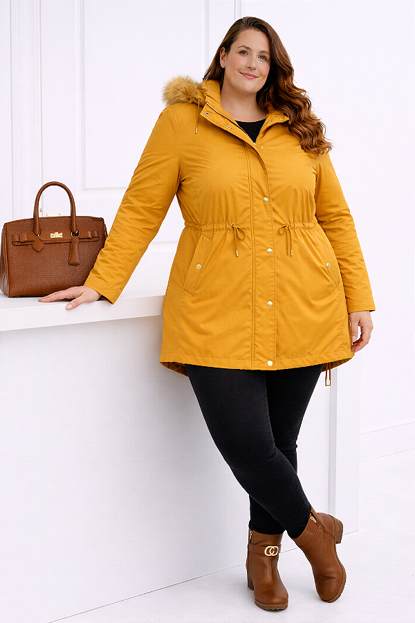 Parka Feminina Plus Size- Mostarda