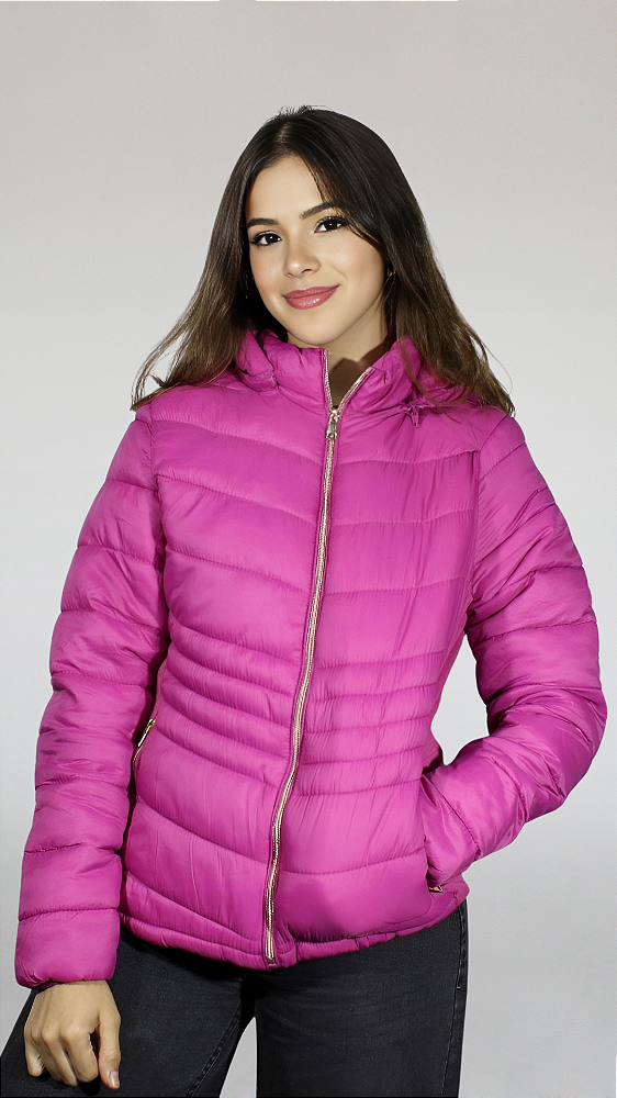 Jaqueta Feminina Nylon-Capuz Removível, Pink