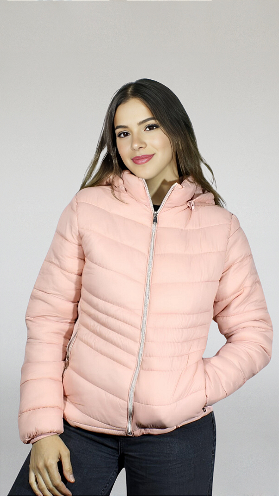 Jaqueta Feminina Nylon-Capuz Removível - Salmão