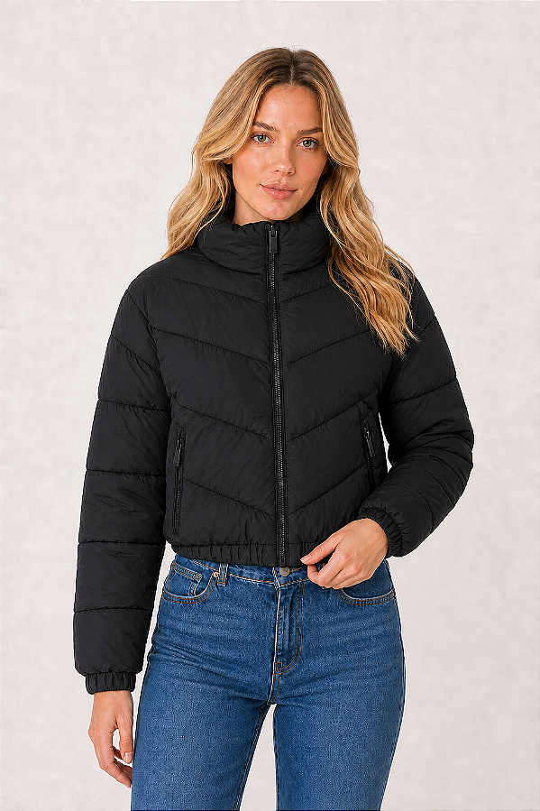 Jaqueta Puffer Cropped Chevron