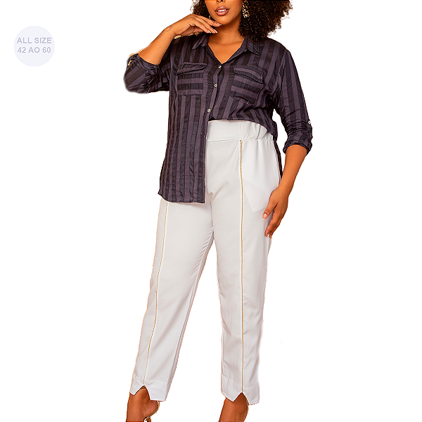 Calça Social Branca Plus Size alfaiataria com elastano 46-60