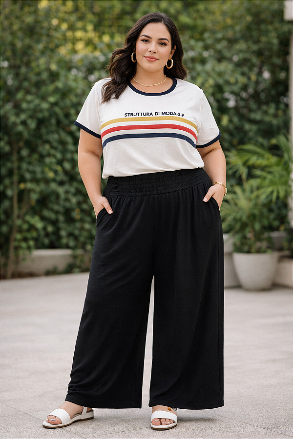 CALÇA PANTALONA PRETA PLUS SIZE MALHA LANZINHA 42 AO 60