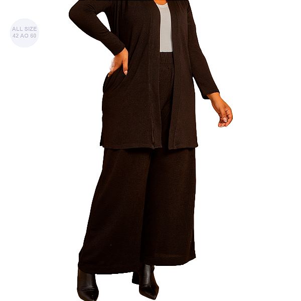 CALÇA PANTALONA PRETA PLUS SIZE MALHA LANZINHA 42 AO 60