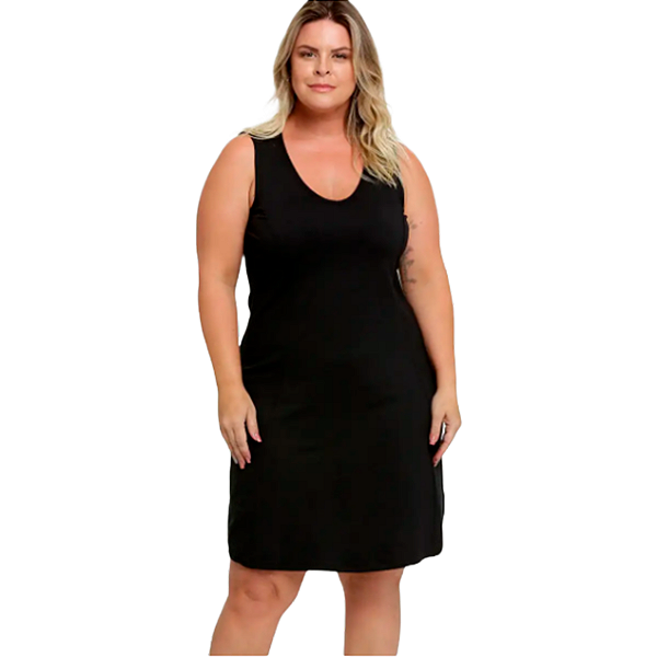 VESTIDO REGATA PLUS SIZE MALHA MIDI PRETO DO 42 AO 60