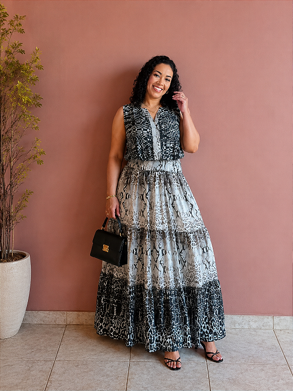 SAIA LONGA FEMININA PLUS SIZE CURVY TRÊS MARIAS TECIDO ESTAMPADO TAMANHO GRANDE EVENGÉLICO GG-48