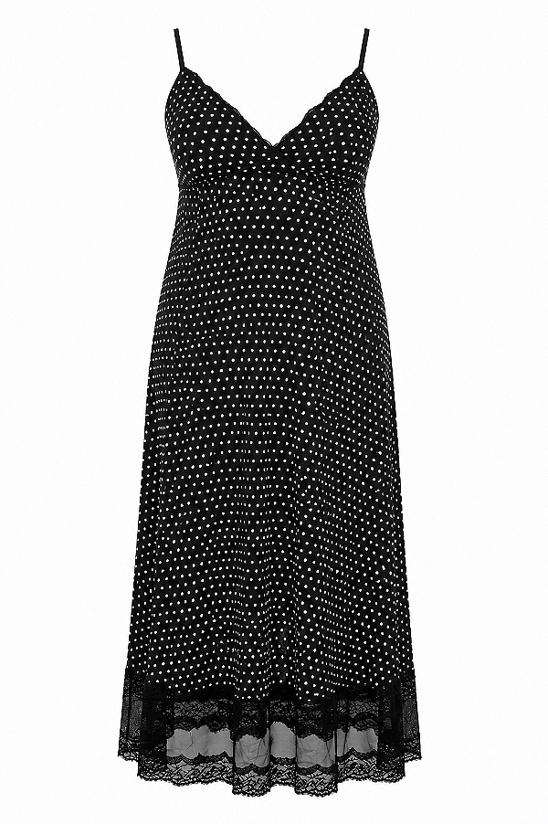 Vestido Sleep Dress malha poá e detalhes de Renda Elegância e Sofisticação Tamanho GG-44