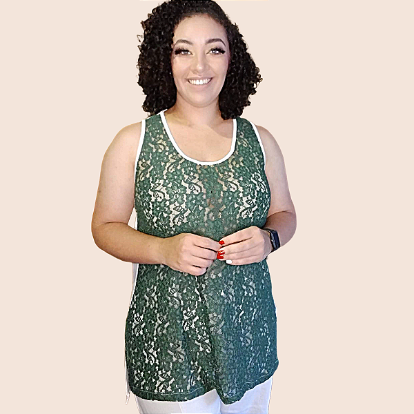 Regata Plus Size malha com Frente Renda tamanhos 44 ao 52