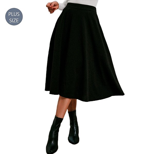 Saia Midi Plus Size Evasê Malha Shine com forro do 54 ao 60