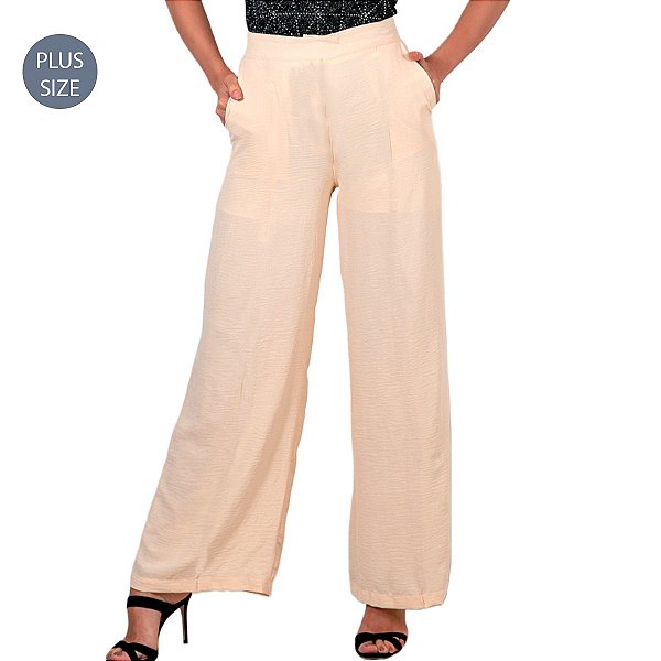 Calça Pantalona Plus Size malha Shine com Forro 50 DOURADA