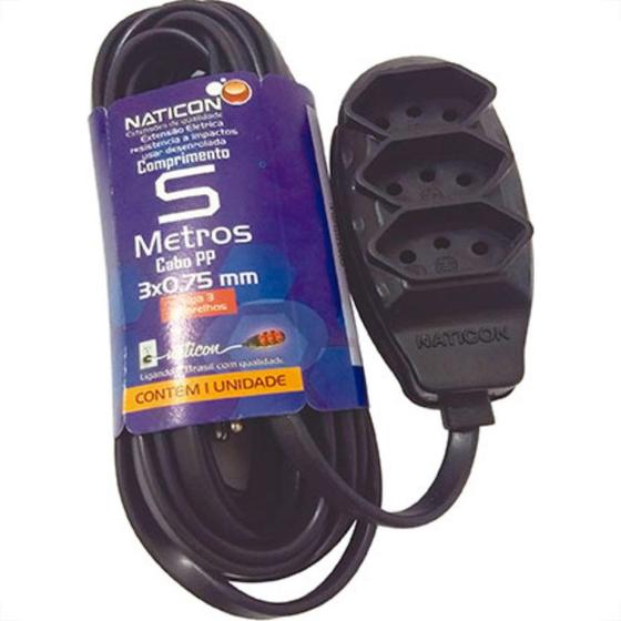 EXTENSAO NATICON 2P + T 05MT PRETA