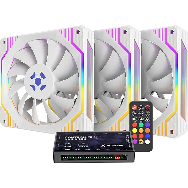 KIT FAN ARGB C/HUB FORTREK FROSTY BRANCO