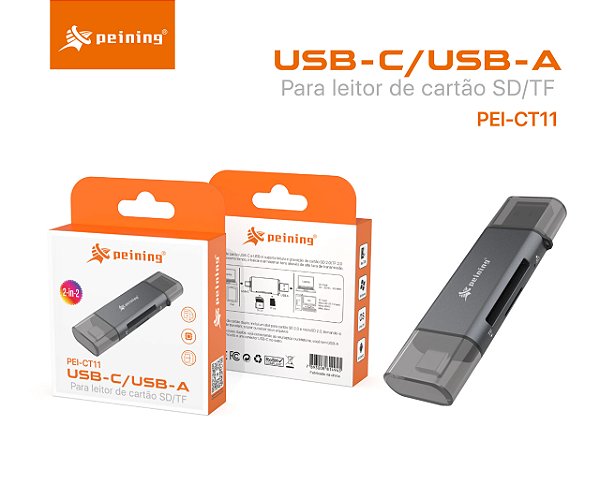 LEITOR DE CARTÃO USB-C E USB-A PEINING
