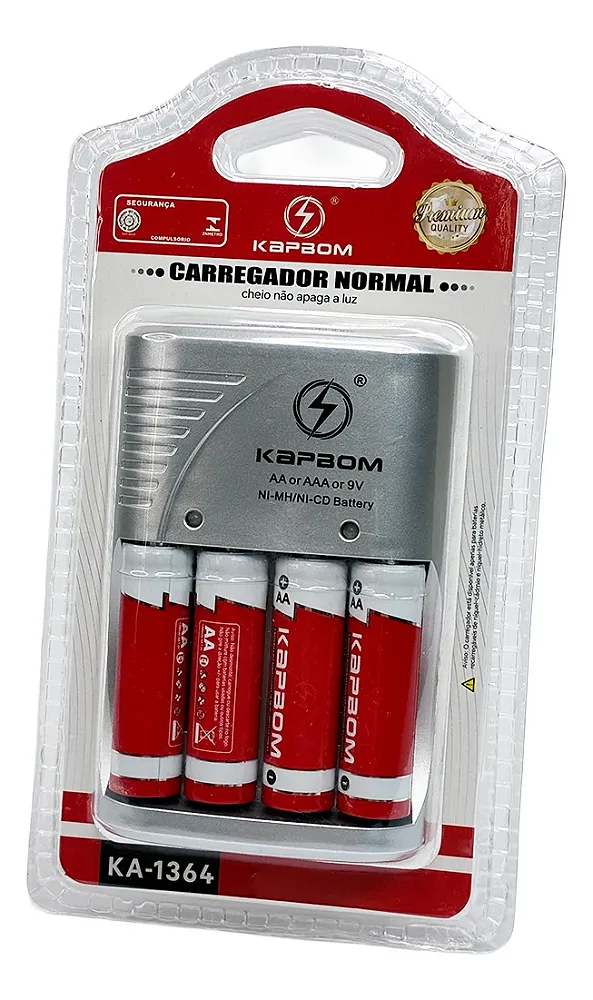KIT CARREGADOR + 4 PILHAS AA KAPBOM KA-1364