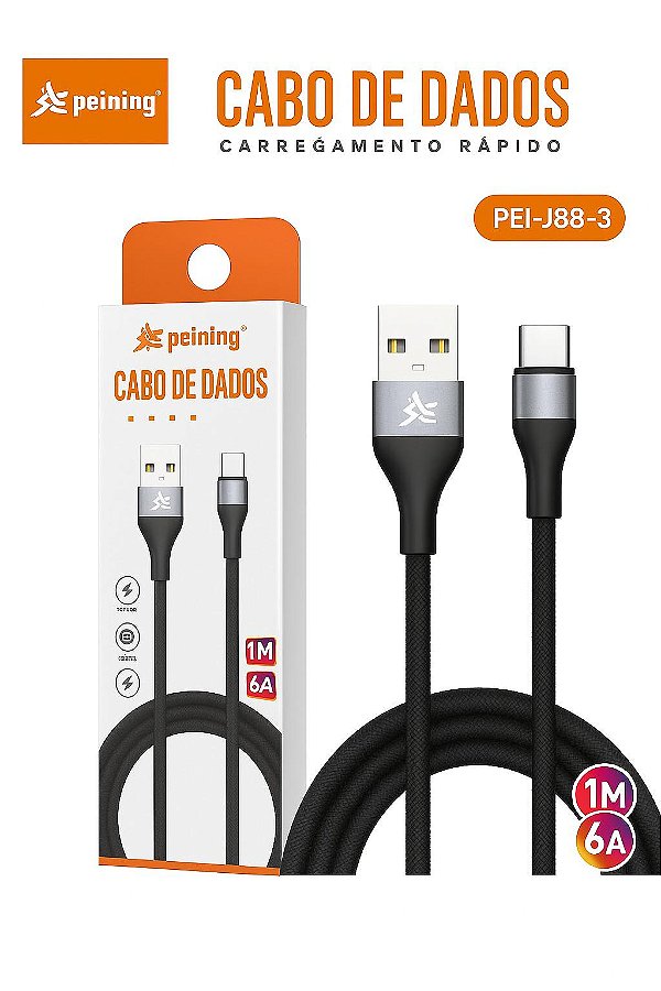 CABO PEINING USB TIPO C 1MT 6A PEI-J88-3