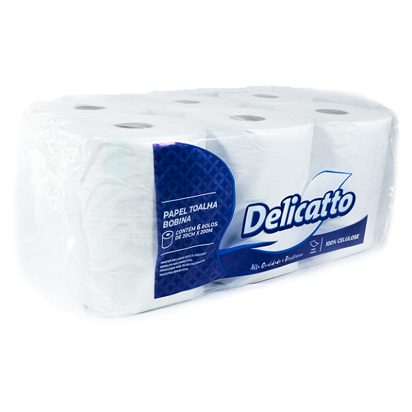 Papel Toalha Bobina Auto Corte 20g/m² com 6 Rolos de 200m • Delicatto