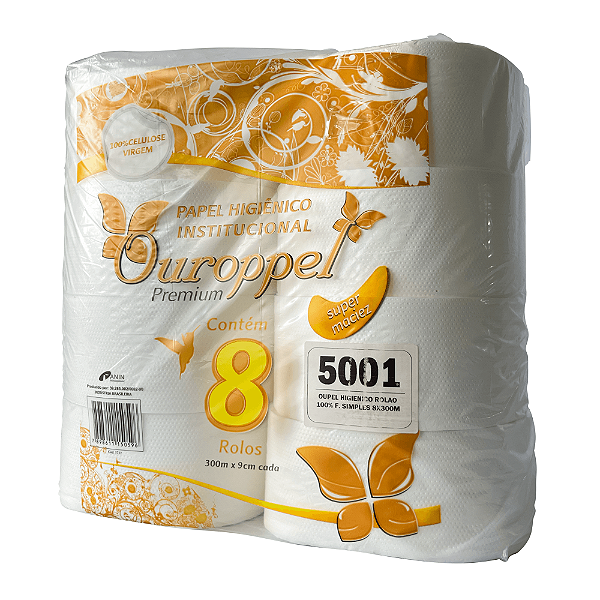 Papel Higienico Rolo Institucional Folha Simples com 8 Rolos de 300m • Ouroppel