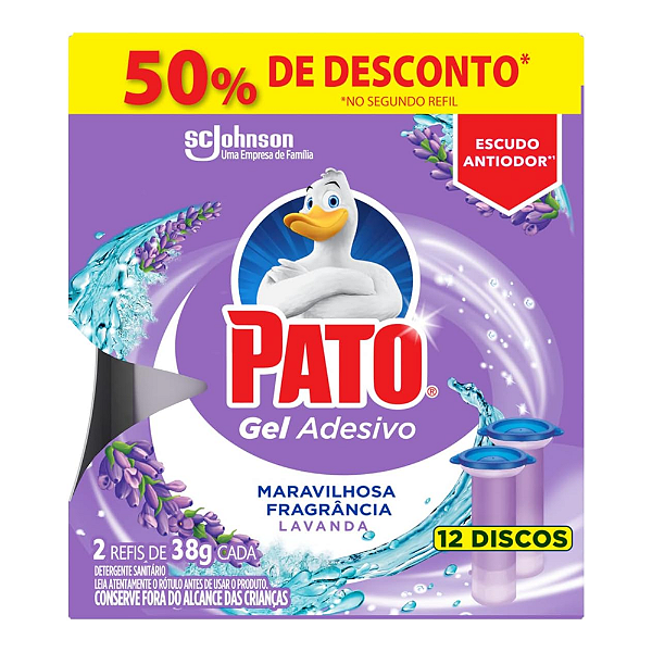 Detergente Sanitário Adesivo Gel Lavanda com 12 Discos • Pato