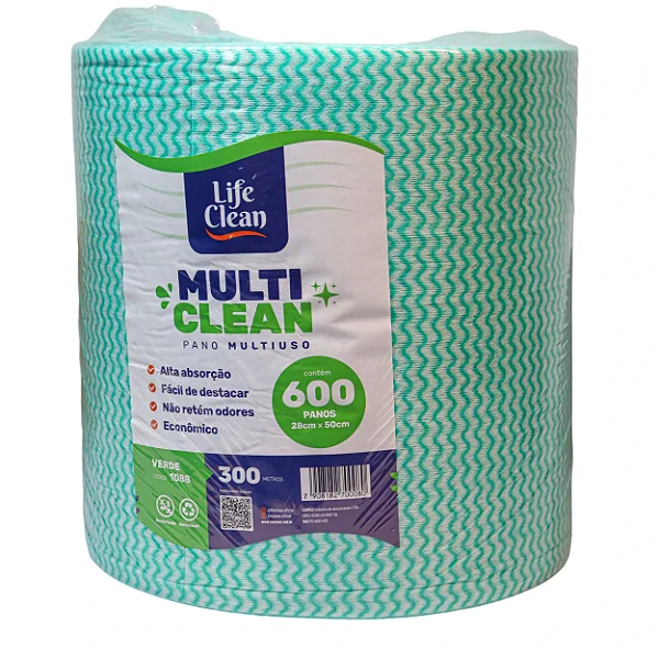 Pano Multiuso Verde 28cmx300m com 600 Panos | Life Clean