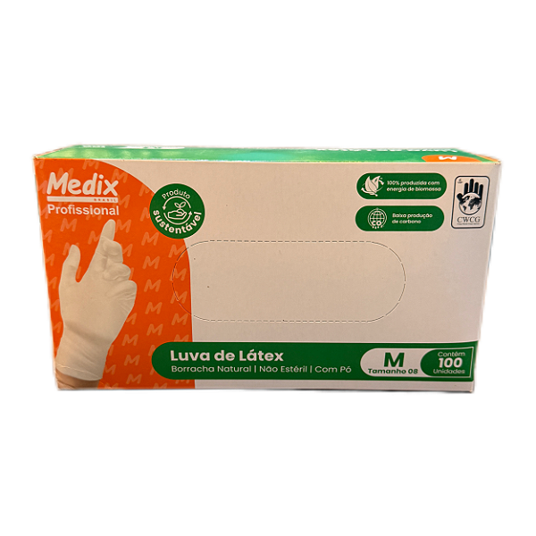 Luva de Látex Média (M) com Pó com 100 Unidades | Medix