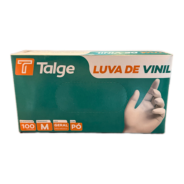 Luva de Vinil Média (M) com Pó com 100 Unidades | Talge
