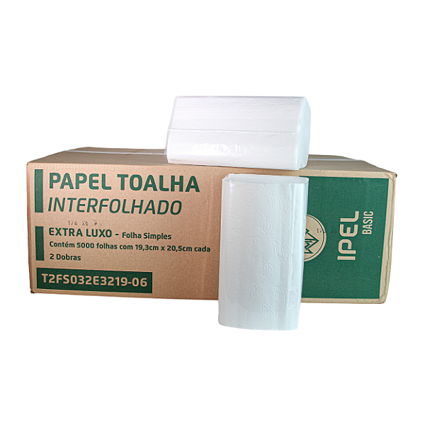 Papel Toalha Interfolhado 100% Celulose Virgem 19,3x20,5cm 19g/m² com 5000 Folhas | Ipel