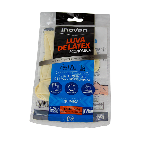 Luva de Látex Creme M para Limpeza com 2 unidades | Inoven