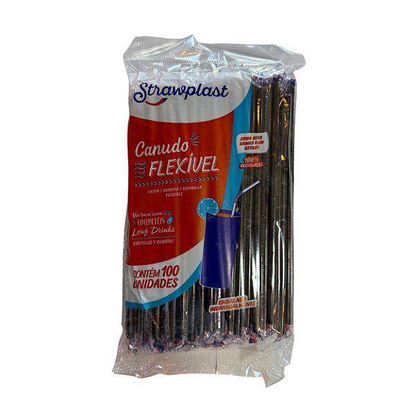 Canudo Preto Flexível com 100 unidades | Strawplast