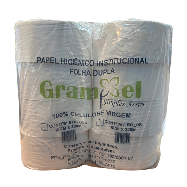 Papel Higiênico Rolão Folha Dupla com 8 Rolos de 10cmx250m 100% Celulose Virgem | Grampel