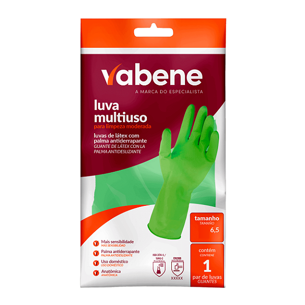 Luva de Látex Verde para Limpeza Moderada (G) com 2 Unidades | Vabene