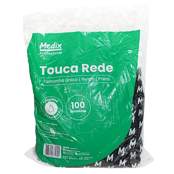 Touca Rede Nylon Preta com 100 Unidades | Medix