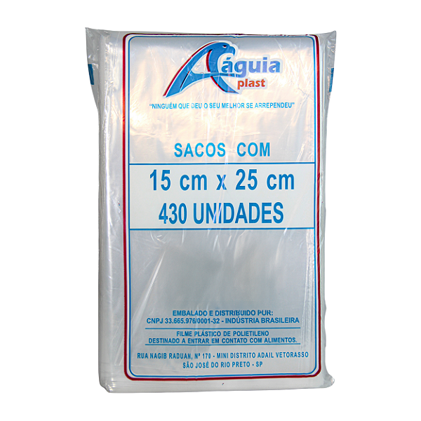 Saco Plástico Virgem PE 15x25cm 0,006mm com 1kg, 435 Sacos