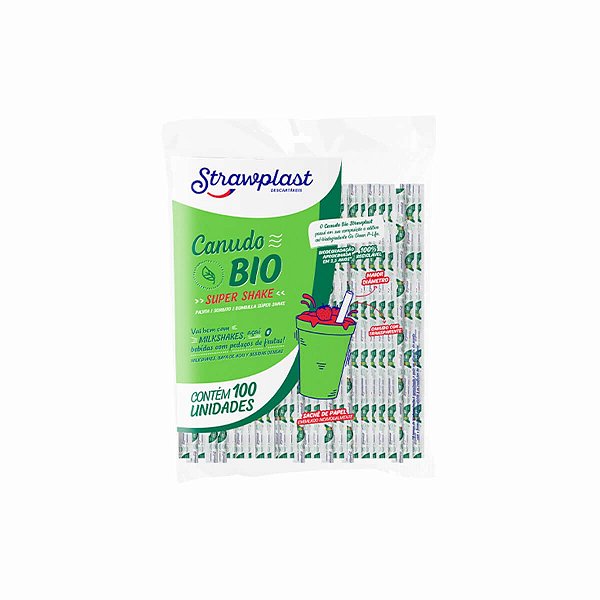 Canudo Biodegradável em Sachê 21cmx10mm para Milk Shake Strawplast
